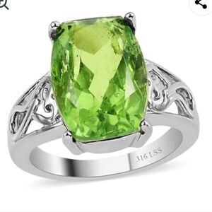 🆕️ Chartreuse Quartz Solitaire Ring in Stainless Steel  7.25 ctw